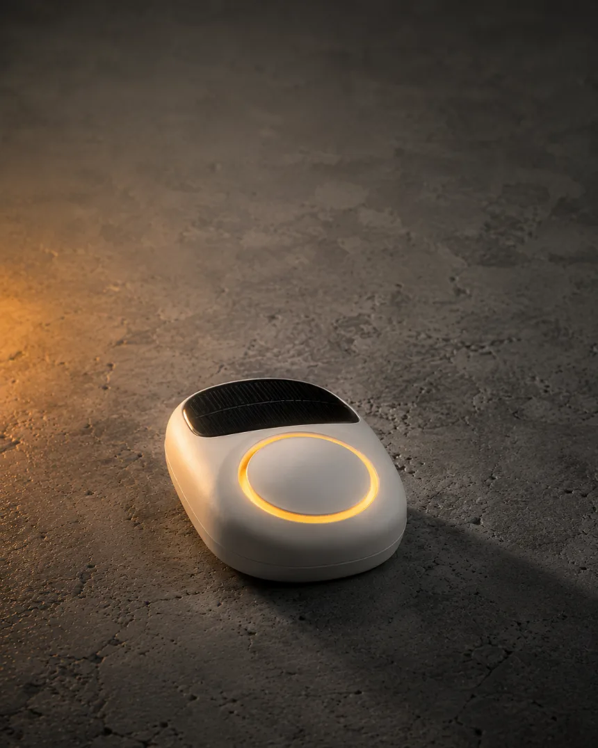 Bouton SUN-Link posé sur du béton, sans pile ni câble