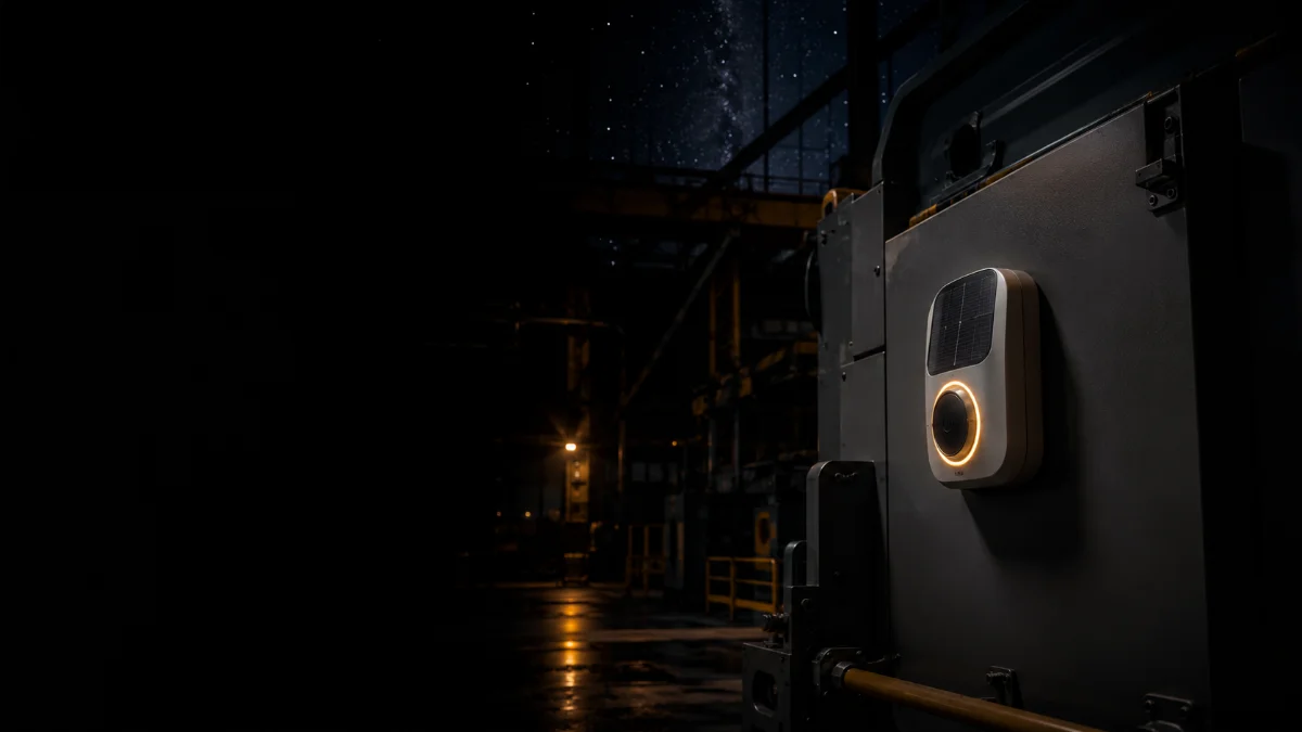 Bouton SUN-Link installé sur une machine, atelier industriel de nuit